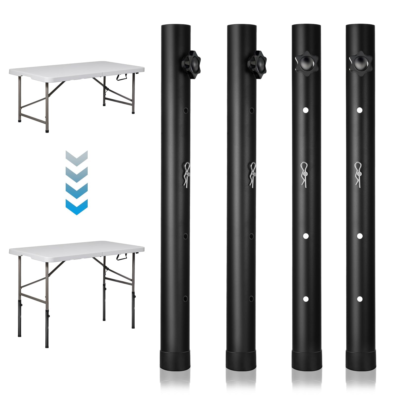 SHENLIU table leg extenders show four-height options for ergonomic setup