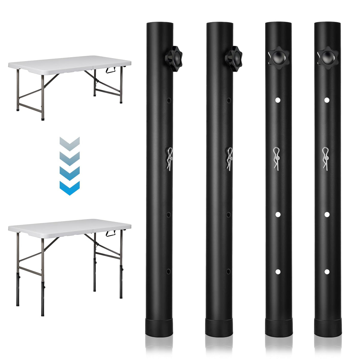 SHENLIU table leg extenders show four-height options for ergonomic setup