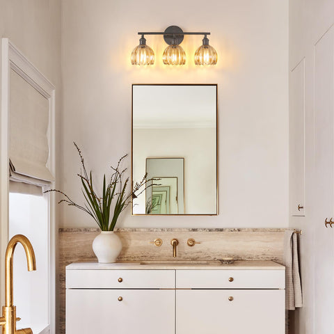 Shenmoyl 3-light black vanity over mirror for balanced illumination.