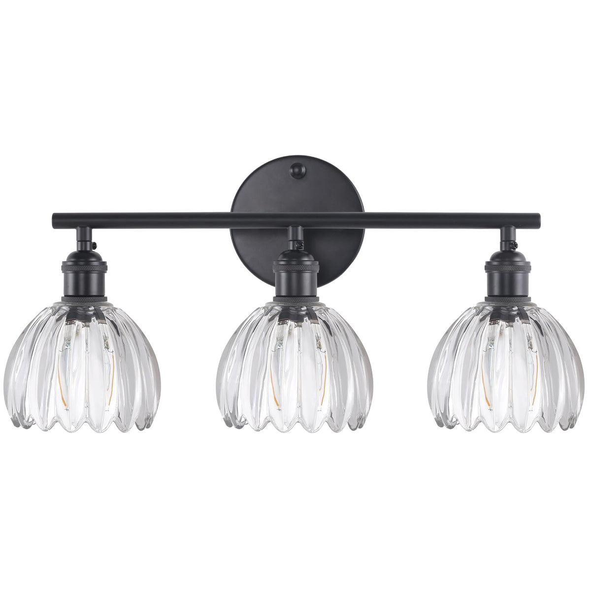 Shenmoyl 3-light black vanity wall light with a clear tulip shade.