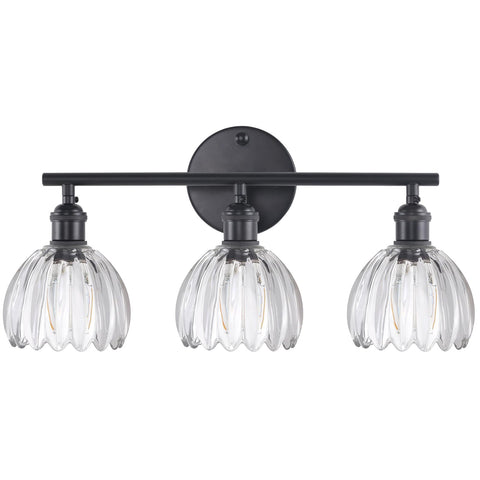 Shenmoyl 3-light black vanity wall light with a clear tulip shade.