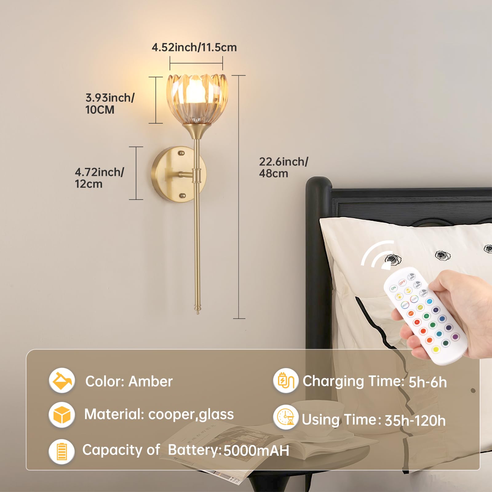 Shenmoyl amber tulip bedroom sconce adding cozy glow.
