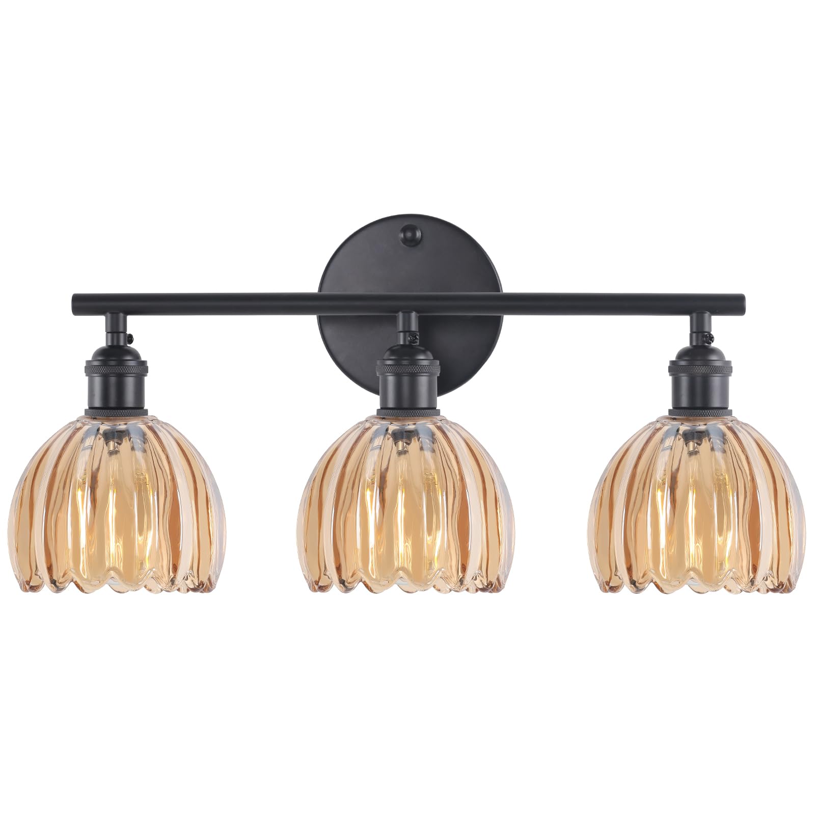 Shenmoyl amber tulip glass shade wall light adds warm bathroom ambiance.