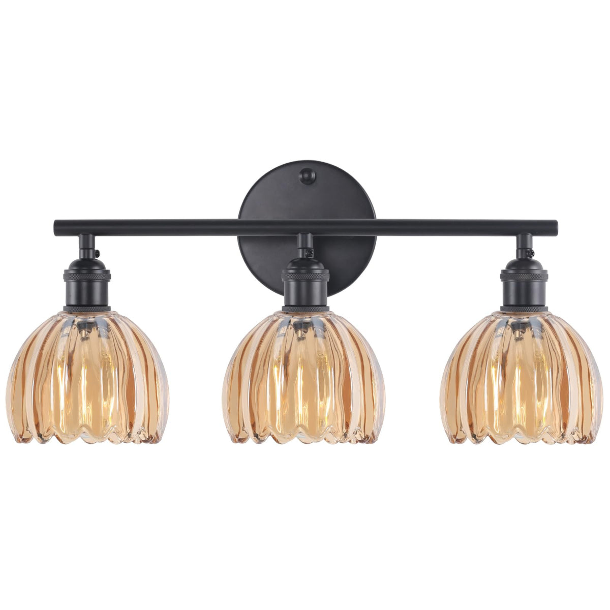 Shenmoyl amber tulip glass shade wall light adds warm bathroom ambiance.