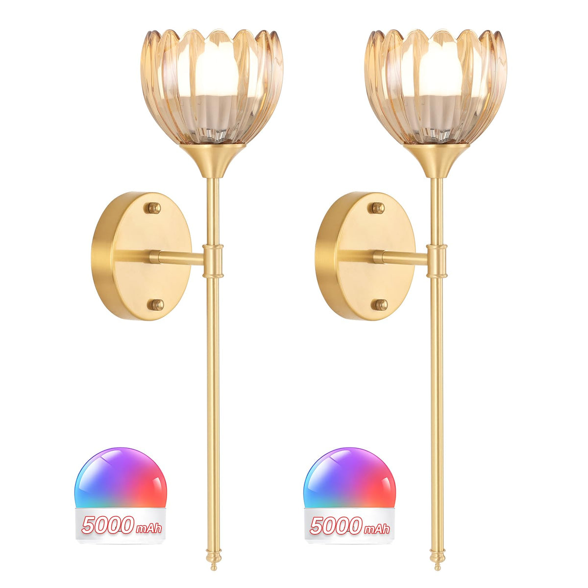 Shenmoyl battery wall sconce with amber tulip shade for warm ambient lighting.