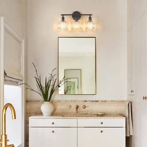 Shenmoyl clear tulip glass shade for soft ambient glow.