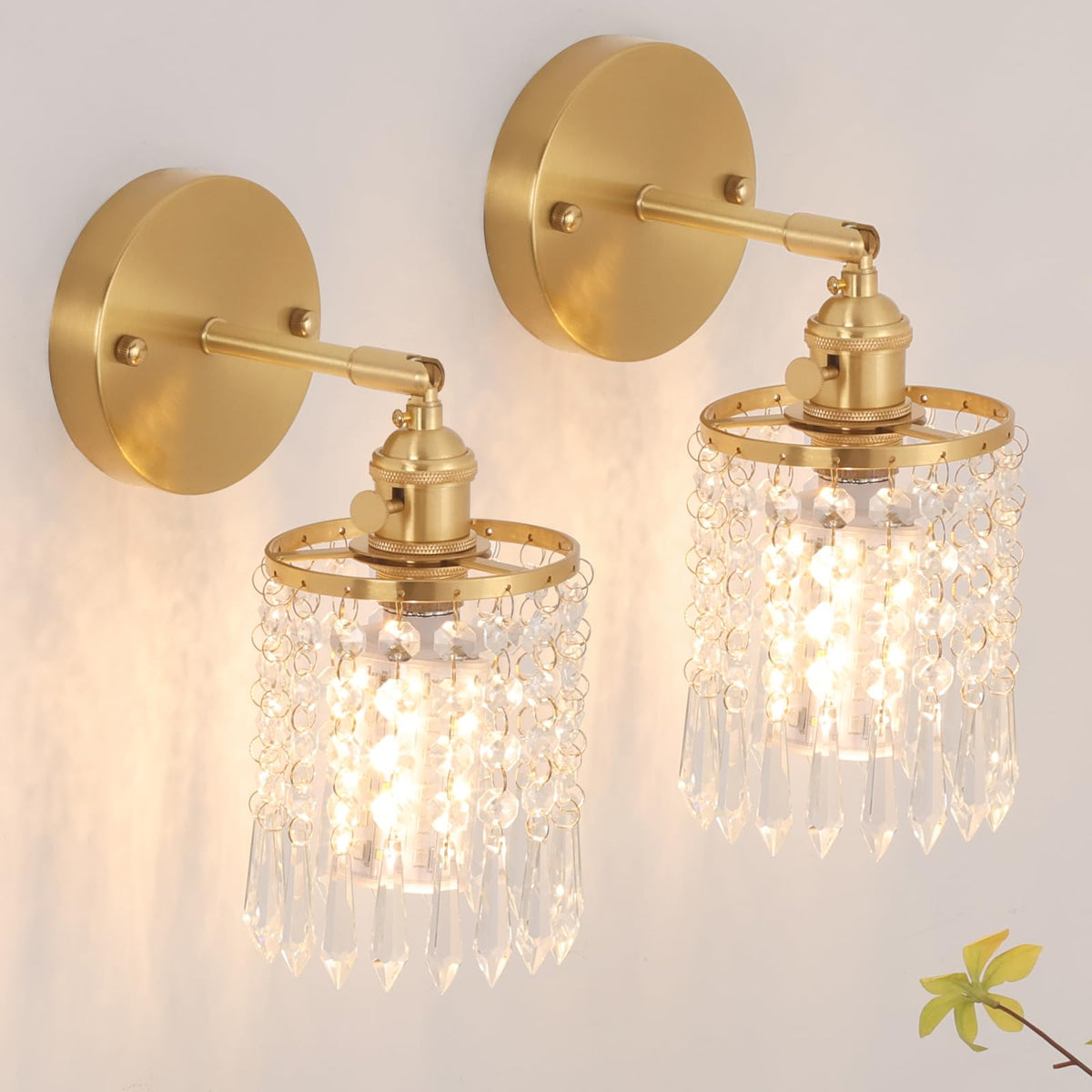 Shenmoyl crystal wall sconce with transparent base for elegant living room illumination.
