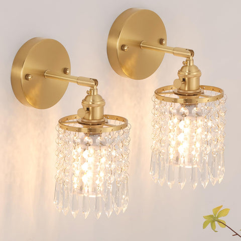 Shenmoyl crystal wall sconce with transparent base for elegant living room illumination.