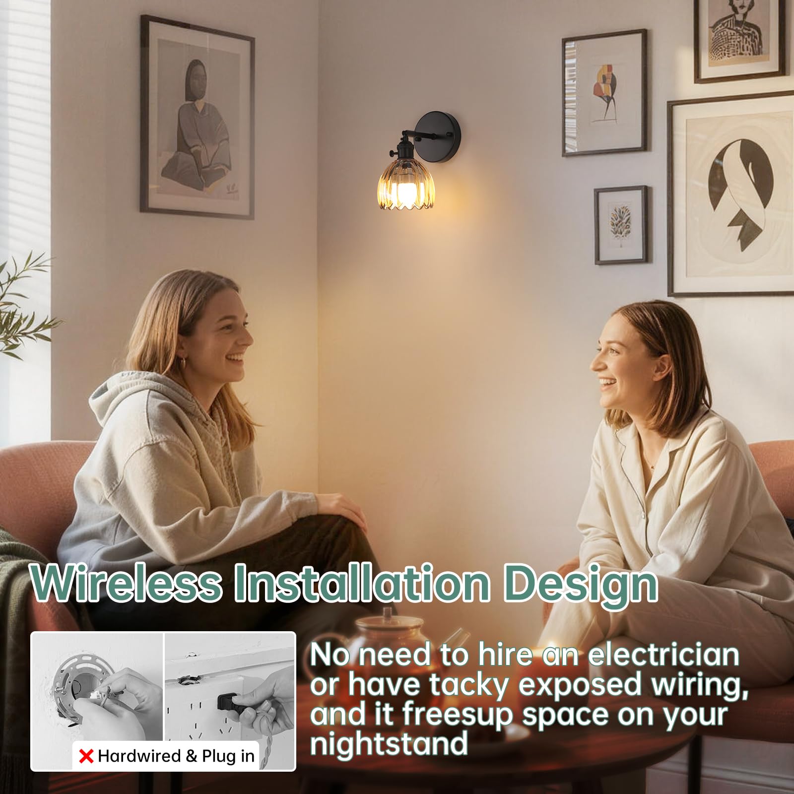 No wiring required, renter friendly Shenmoyl wall sconce installation.