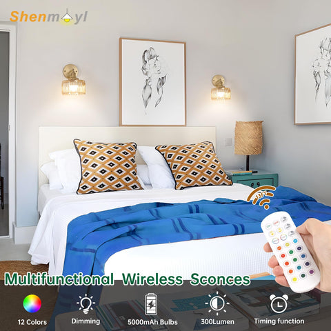 Shenmoyl rechargeable wall light with remote control for effortless brightness changes.