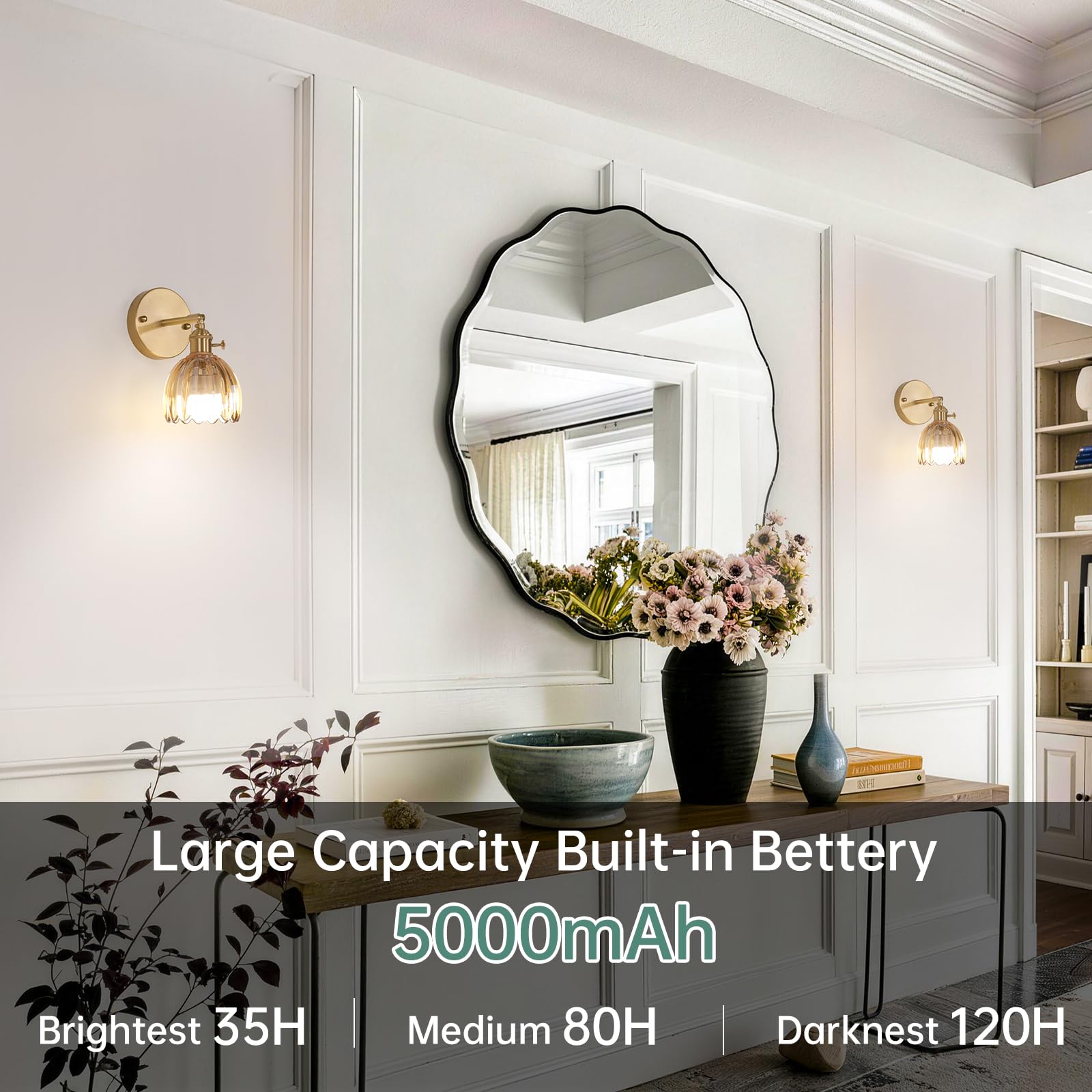 Shenmoyl rechargeable wall sconce two-pack with no wiring needed