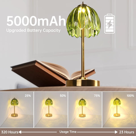 Shenmoyl table lamp tulip-glass shade glows warmly for cozy desk ambience.