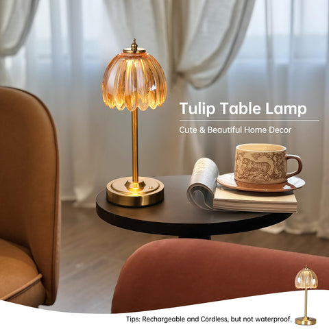 Shenmoyl Tulip Lamp creates warm ambience at desk or nightstand.