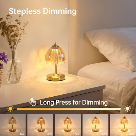 Shenmoyl Tulip Table Lamp amber glass shade close-up with soft glow
