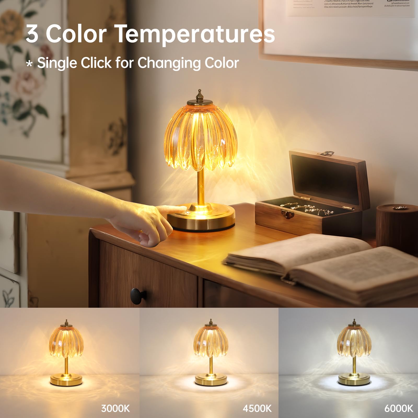 Shenmoyl Tulip Table Lamp battery compartment highlights portable cordless power