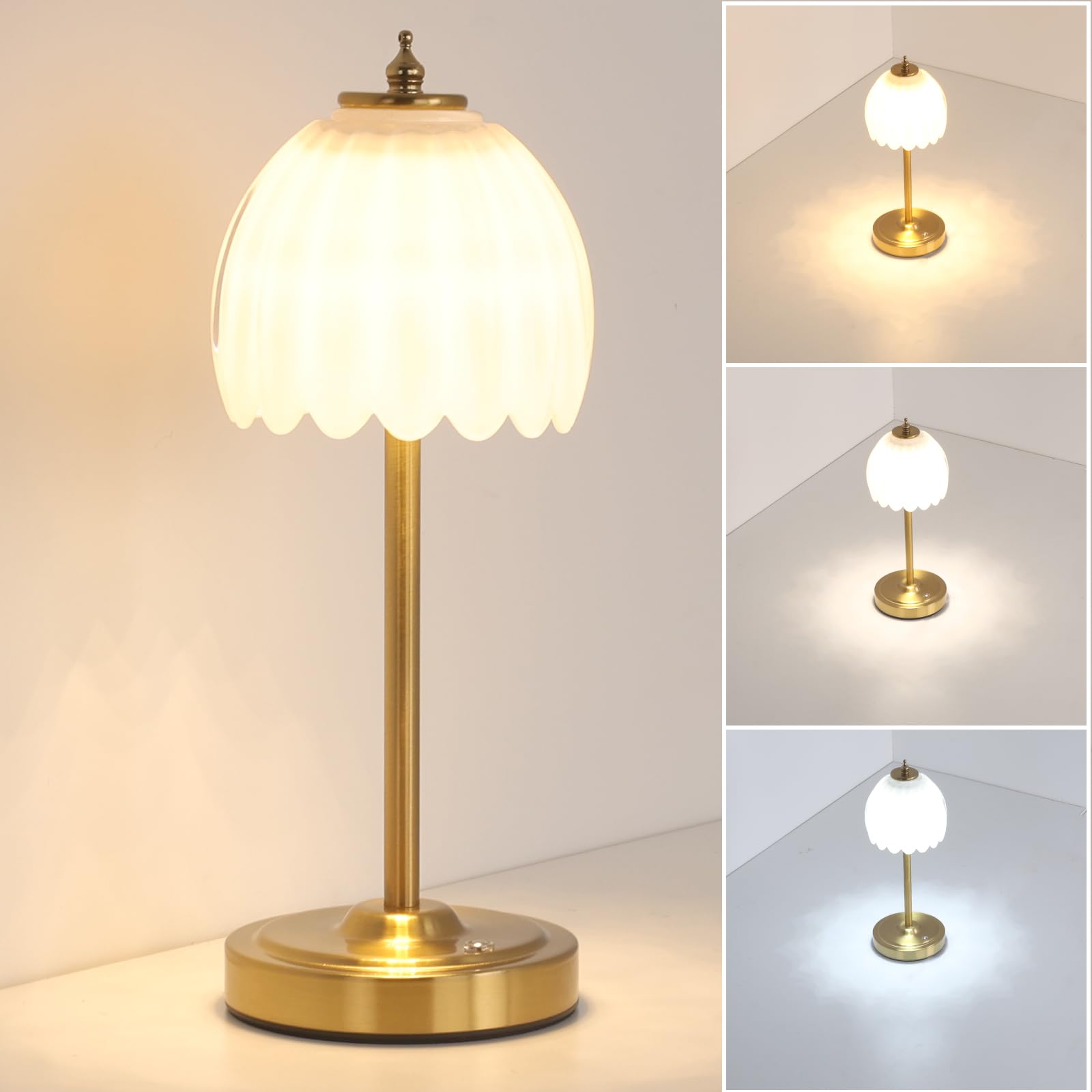Shenmoyl Tulip Table Lamp showing built-in 5000mAh battery for cordless use.