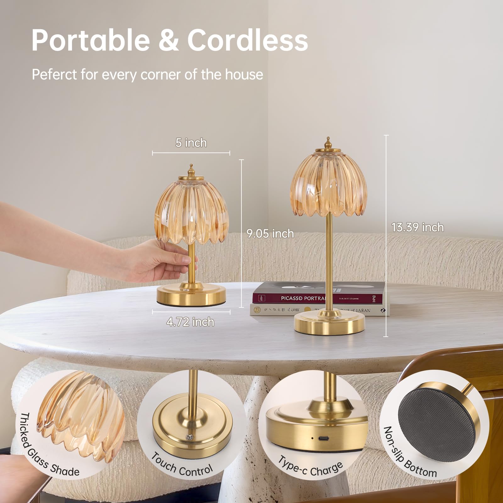Shenmoyl Tulip Table Lamp brass base detail shows durable elegance