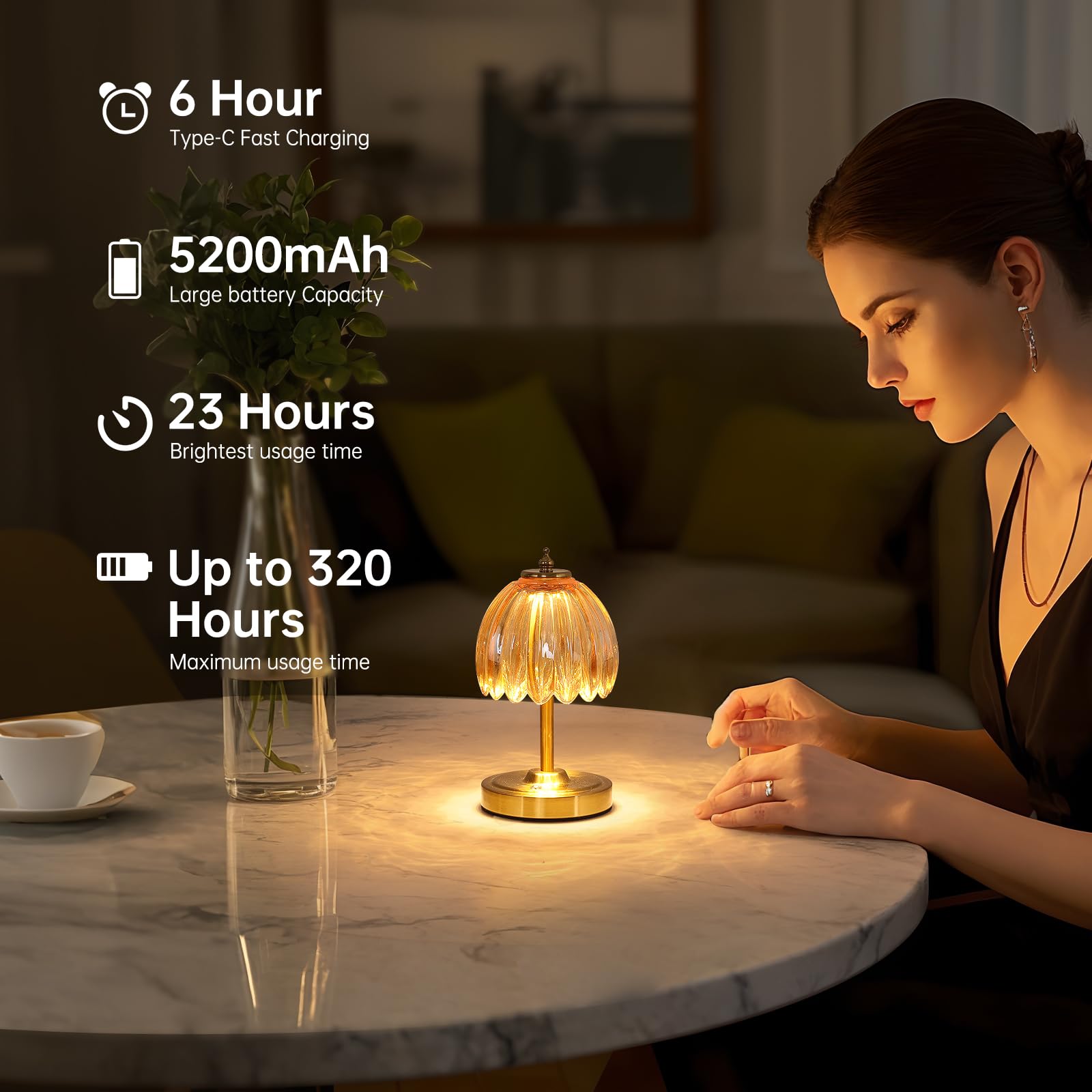 Shenmoyl Tulip Table Lamp dimmed glow creating cozy ambiance