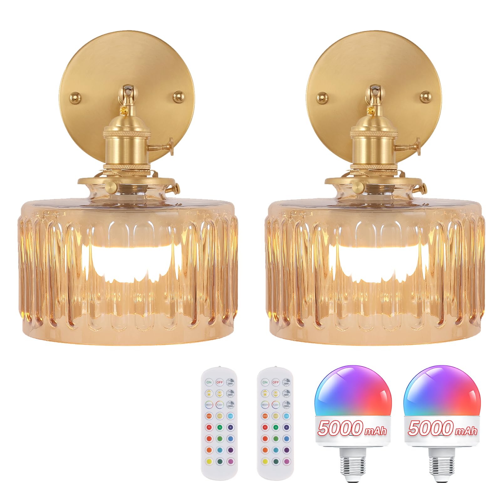 Shenmoyl vintage wall sconce with amber striped glass shade for warm bedside lighting.