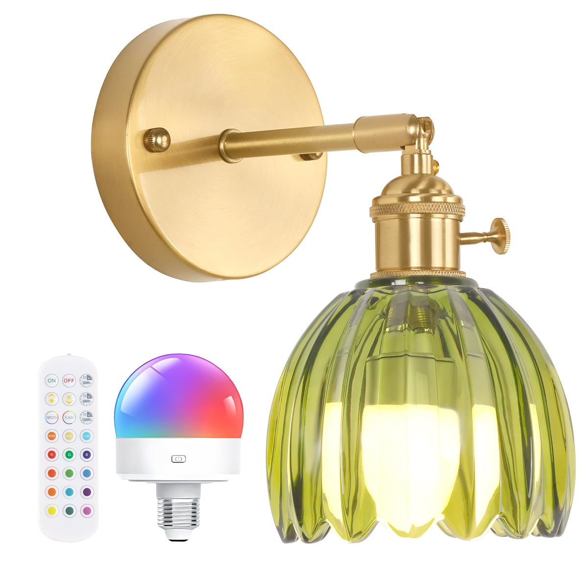 Shenmoyl vintage wall sconce with green tulip shade for cozy vintage ambiance.