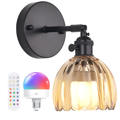 Shenmoyl vintage wall sconce with amber tulip glass shade for warm ambience.