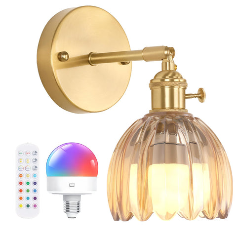 Shenmoyl vintage wall sconce with amber tulip glass shade for warm ambience.