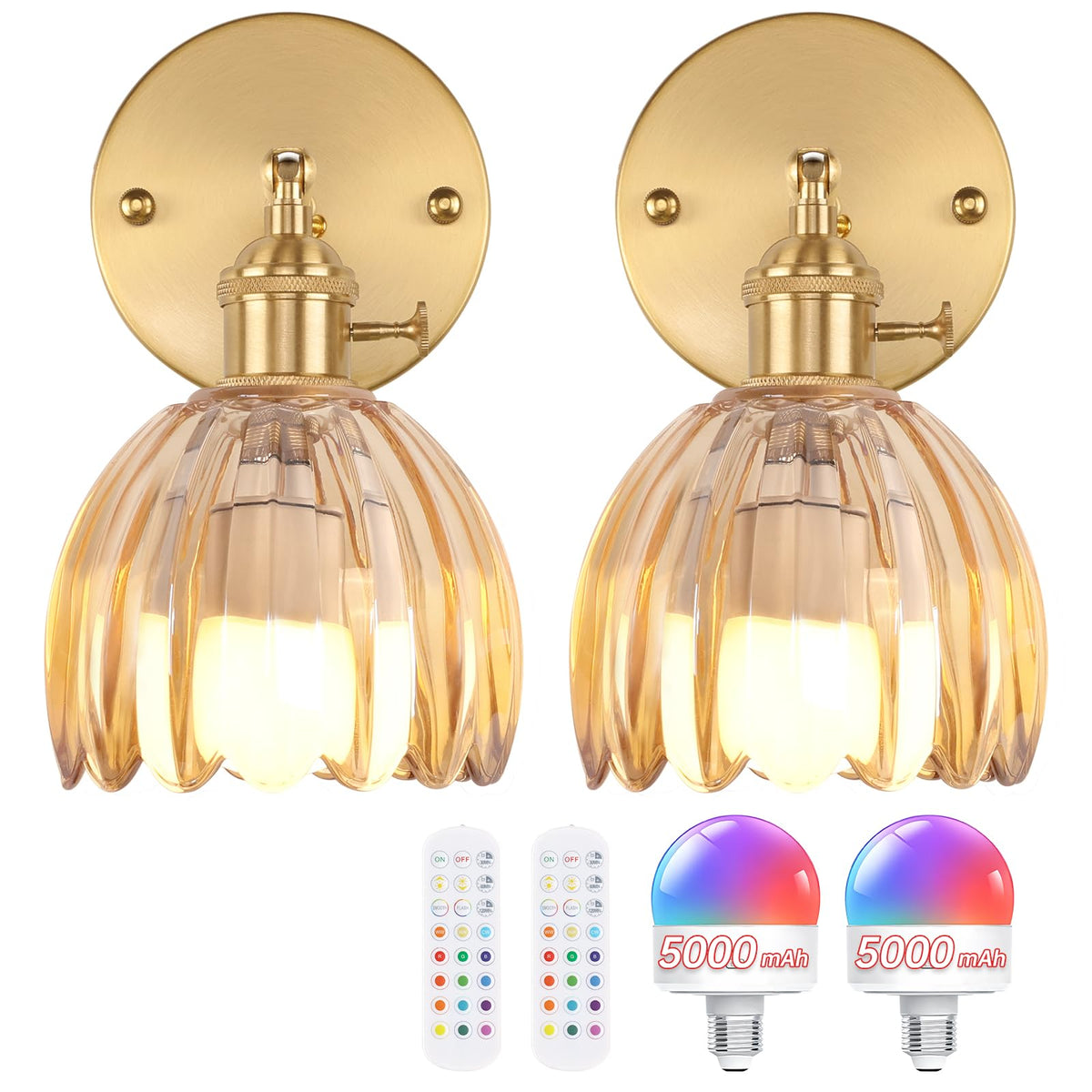 Shenmoyl vintage wall sconce with amber tulip shade for cozy bedroom ambience
