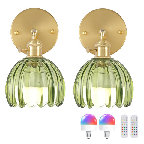 Shenmoyl vintage wall sconce with green tulip glass shade enhances ambience