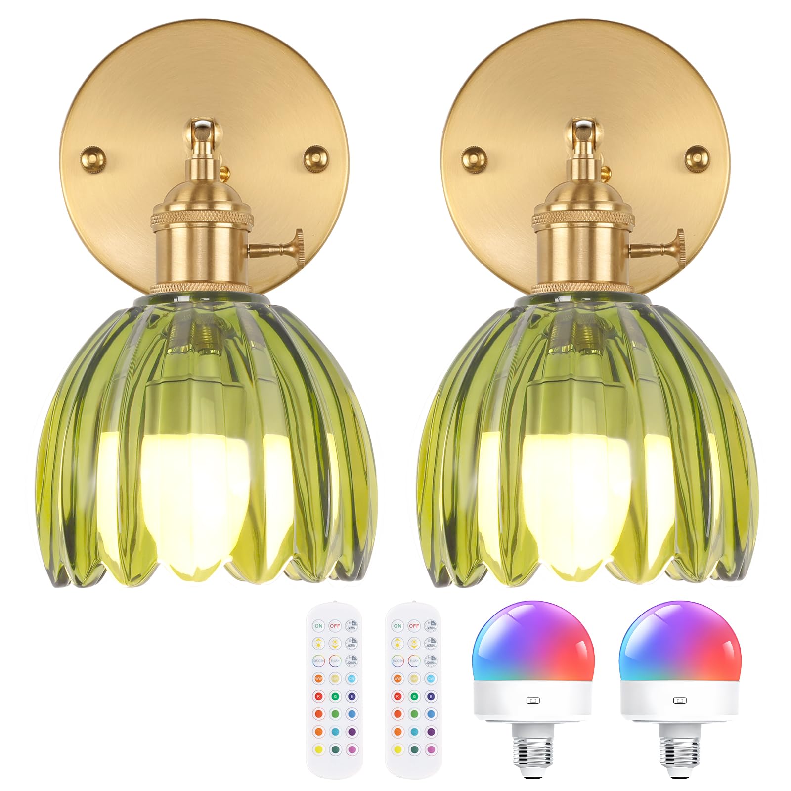 Shenmoyl vintage wall sconce with green tulip shade provides cozy bedside lighting