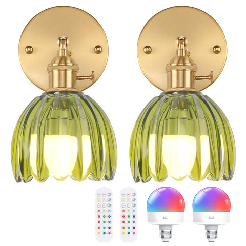 Shenmoyl vintage wall sconce with green tulip shade provides cozy bedside lighting