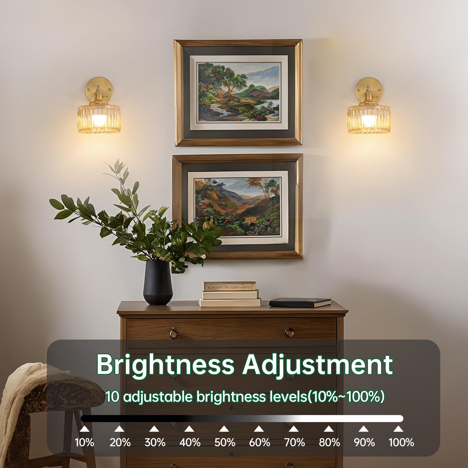 Shenmoyl wall sconce in a bedroom creating a soft, cozy glow.