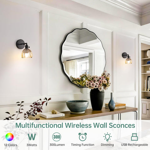 Shenmoyl wireless black wall light with rechargeable battery and remote control.