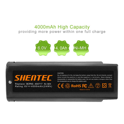 Shentec 6V 4000mAh battery for BCPAS-404717, safety features highlighted