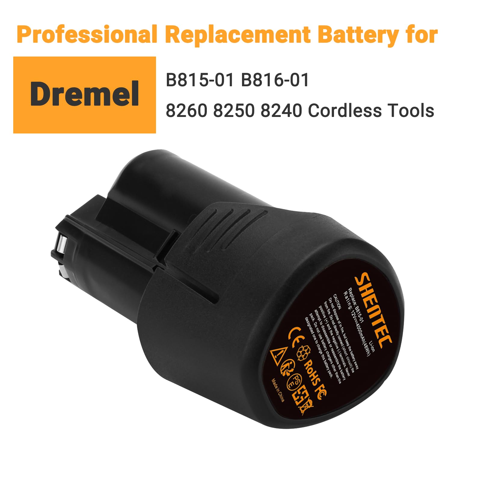 Shentec 4000mAh 12V battery side view highlights compact design for comfortable handling