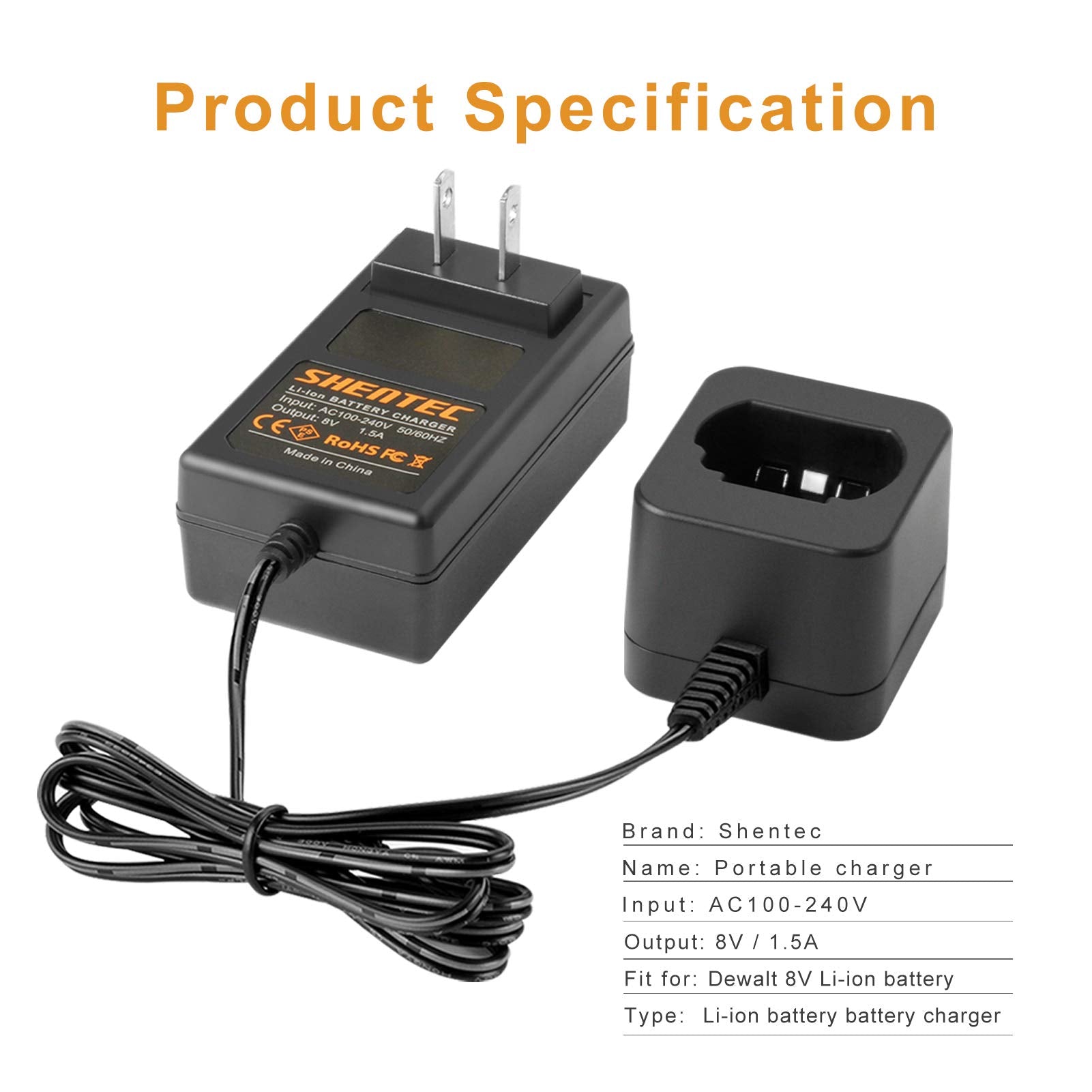 Shentec 8V charger powers DEWALT DCF680N1 efficiently for project workflows.