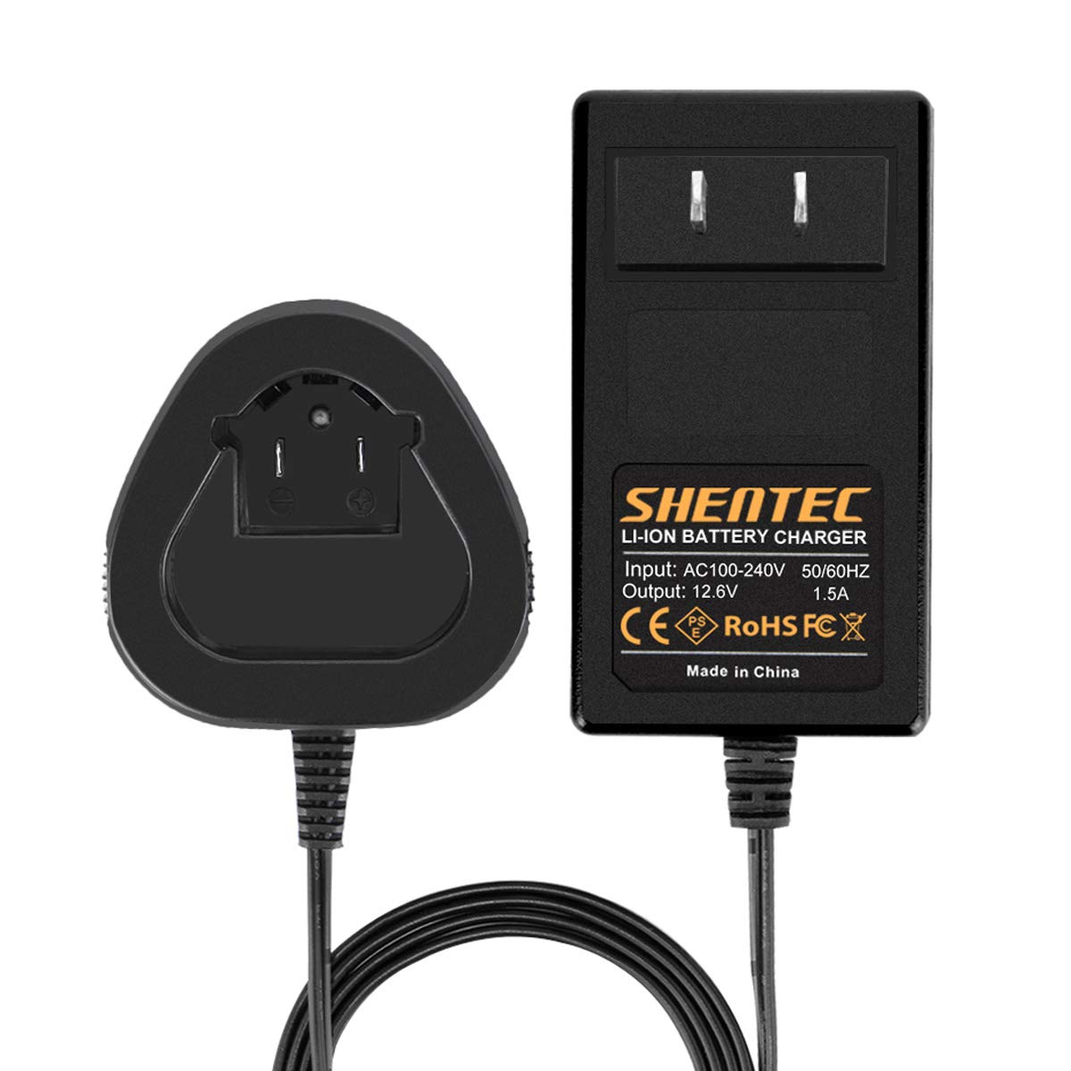Shentec 12V charger front view with Dremel 8200 battery compatibility