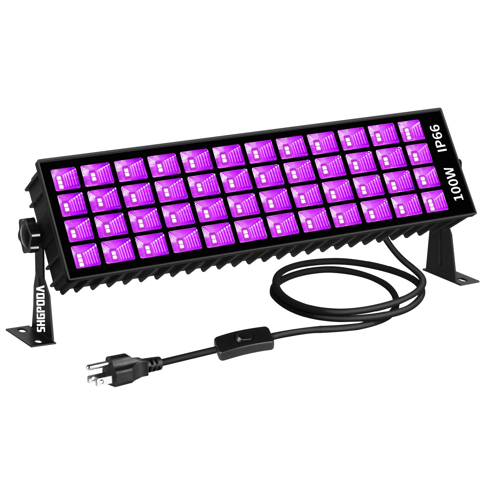 SHGPODA 100W black light bar front view highlighting poster glow and vibrant colors for neon art