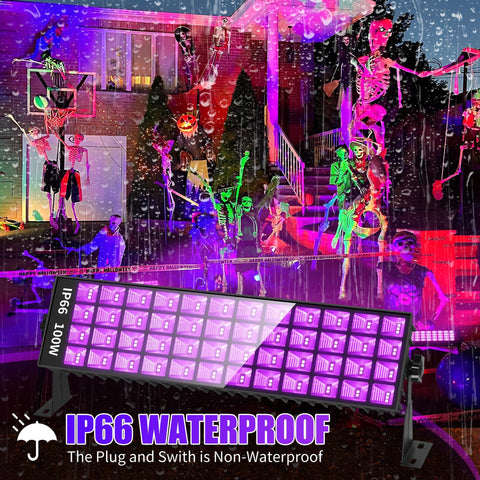 SHGPODA 100W black light bar side view showing even illumination for body art and posters