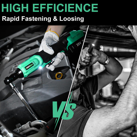 ShieldPro ergonomic grip ratchet used in a low-light workspace.