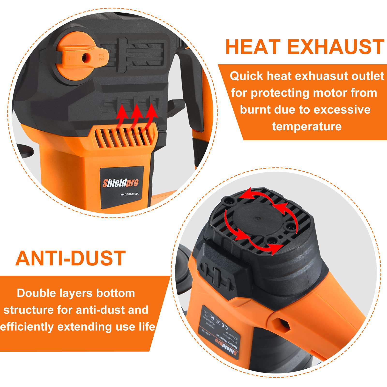 SHIELDPRO anti-dust bottom design helps protect the mechanism during dusty tasks