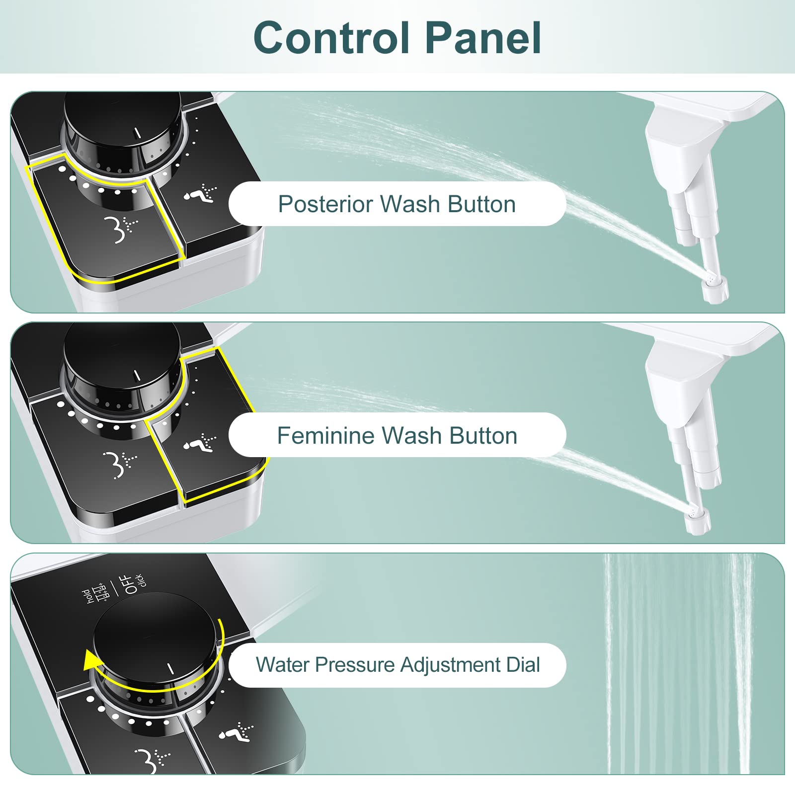 Shikitek bidet dual-nozzle black offers feminine and posterior wash options.