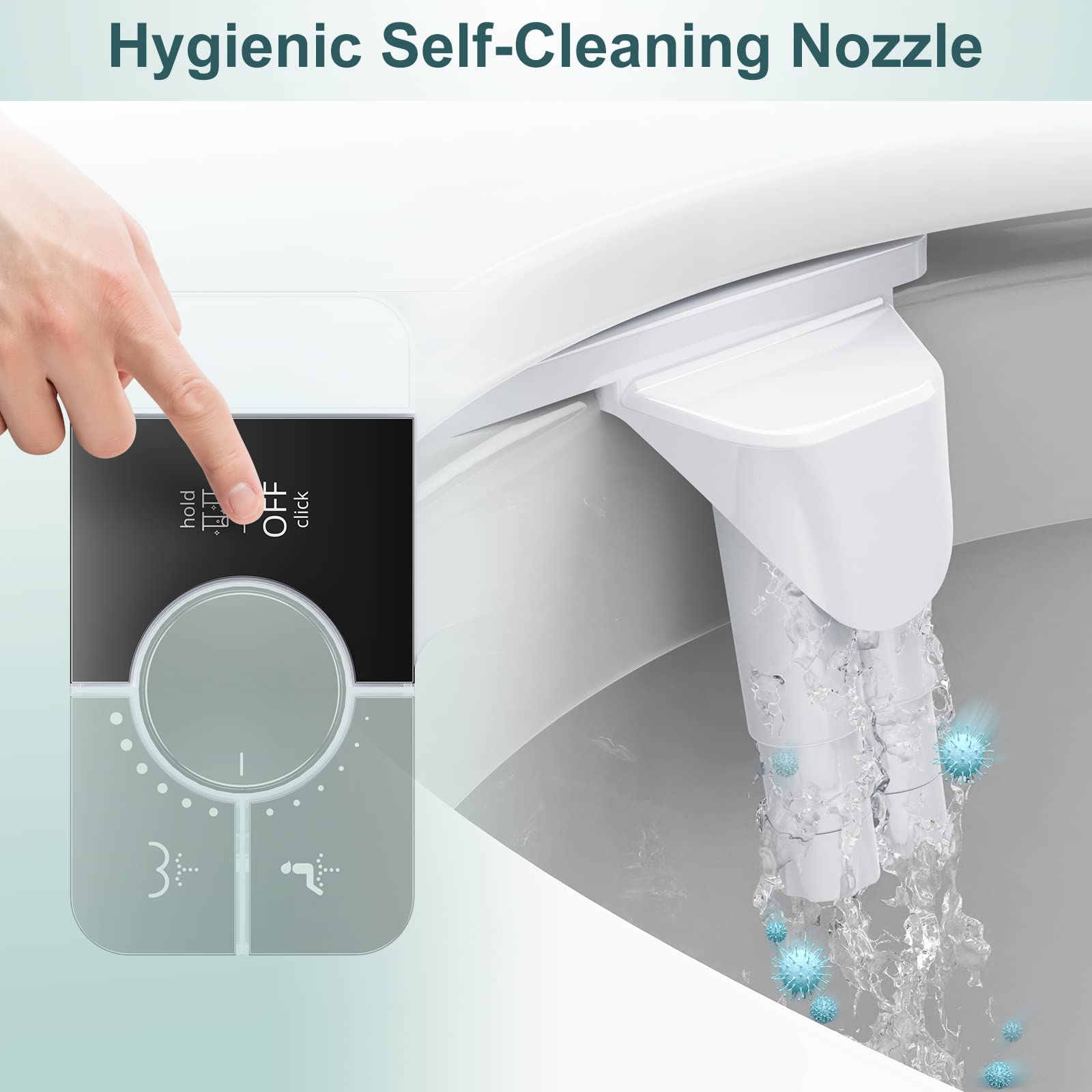 Shikitek bidet self-cleaning nozzle black ensures hygienic cleansing.