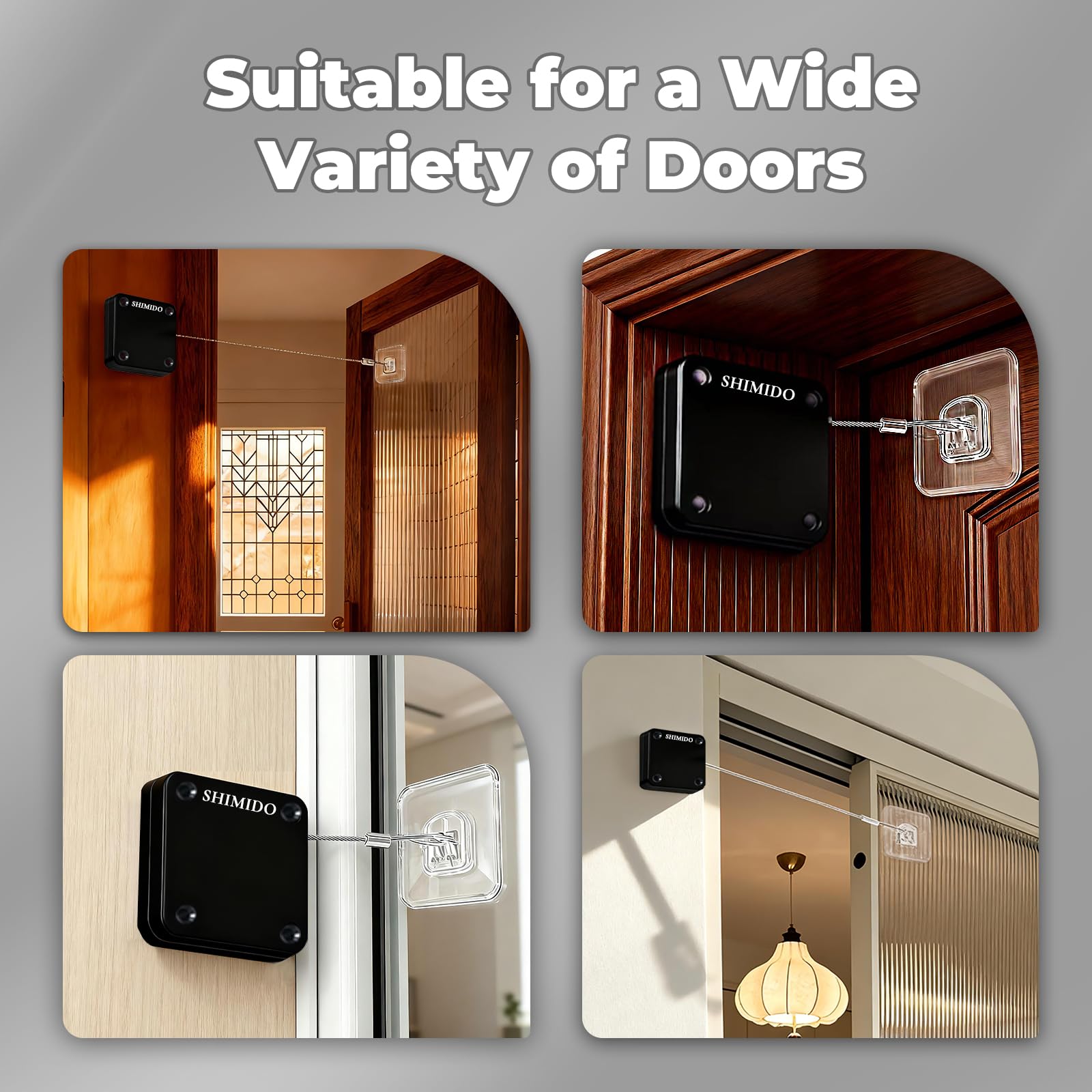 Hook attachment for SHIMIDO door closer secures the rope for smooth operation.
