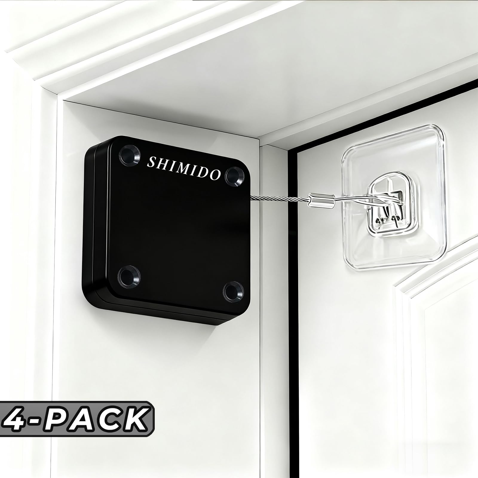 Sticker installation for SHIMIDO door closer demonstrates quick, tool-free setup.