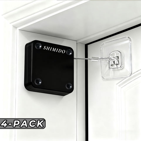 Sticker installation for SHIMIDO door closer demonstrates quick, tool-free setup.
