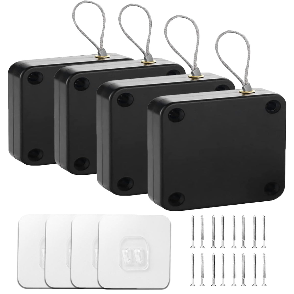 SHIMIDO Upgraded Door Closer 4-pack in black, unboxing view shows ready-to-install hardware.