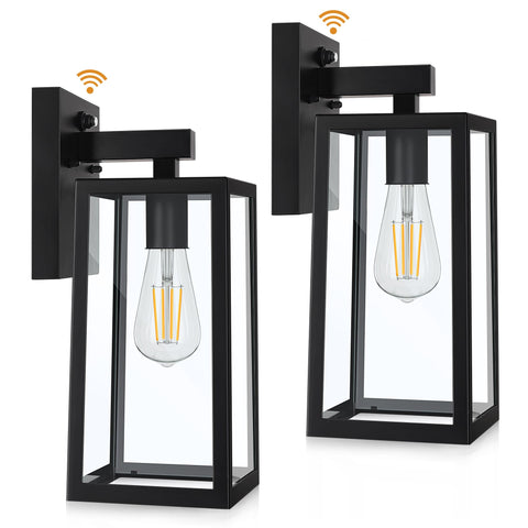 SHINE HAI dusk-to-dawn lantern front porch view demonstrating weatherproof finish.