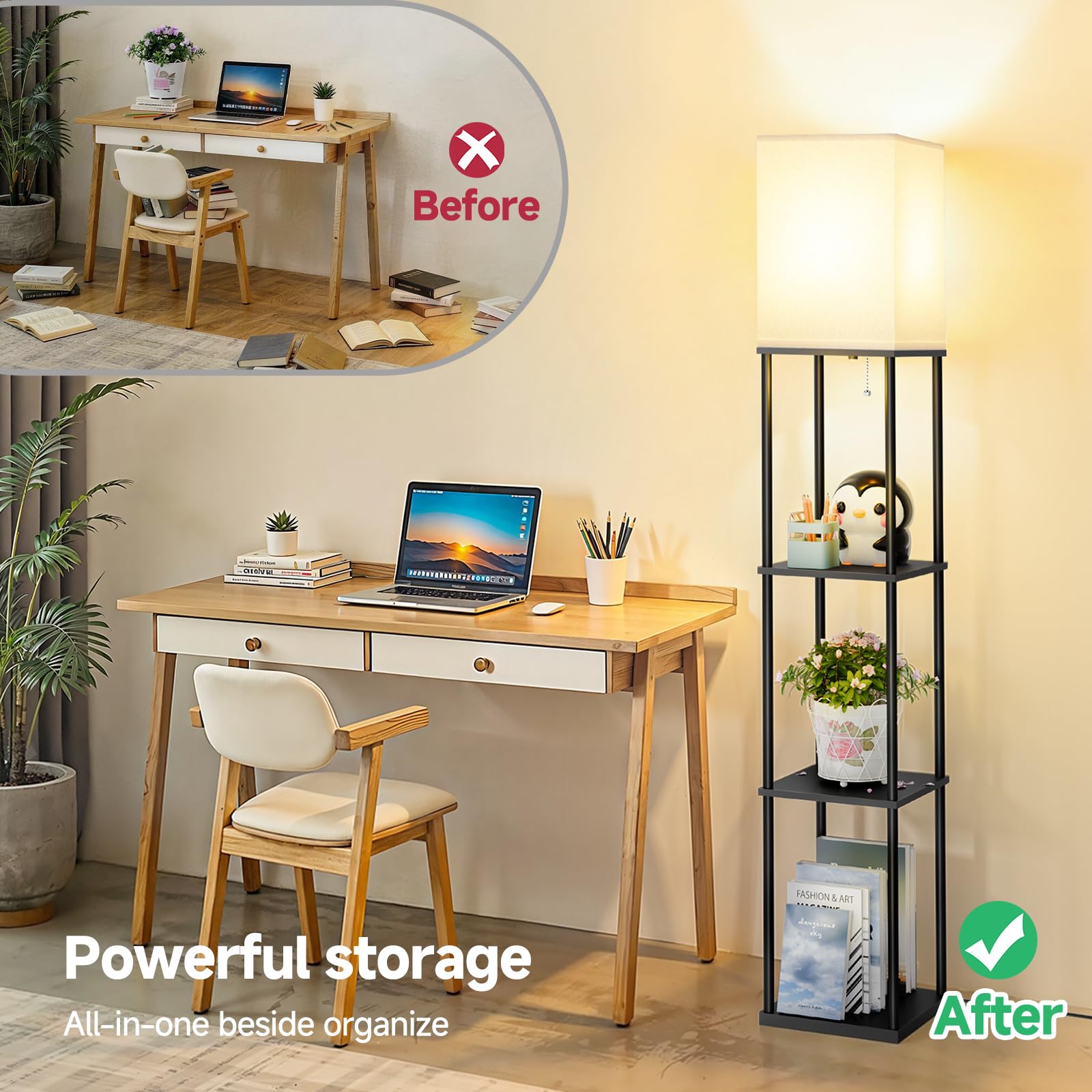 SHINE HAI floor lamp 3CCT bulb demonstrates warm to cool ambience options.