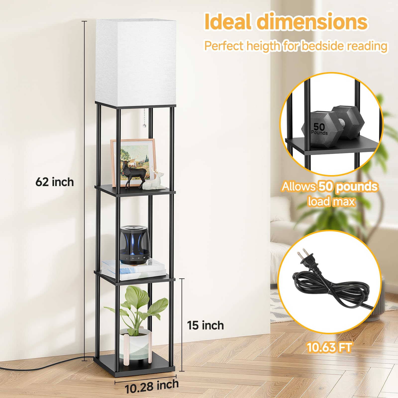 SHINE HAI floor lamp at an office desk provides bright task light plus discreet storage.