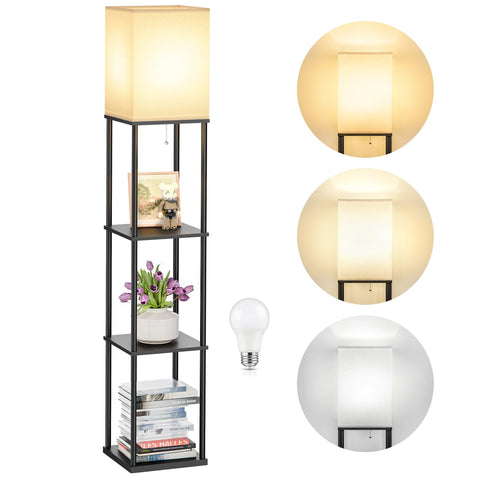 SHINE HAI floor lamp with shelves base shows sturdy design for organized living spaces.